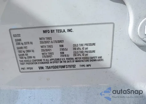 2022 Tesla Model Y Performance Dual Motor All-Wheel Drive из США, поврежденный, VIN 7SAYGDEF8NF379702